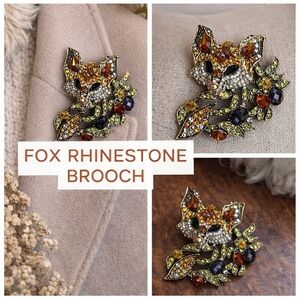 Woodland Fox Rhinestone Brooch Multicolor Crystal Animal  Fall Jewel